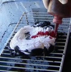 Apply red to a pie shape wedge that covers one third of the t-shirt.