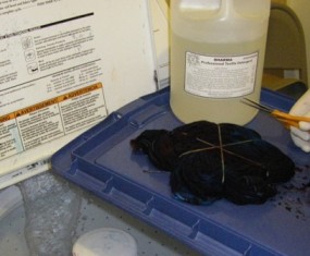 Take the tie dye t-shirt out of the dryer.